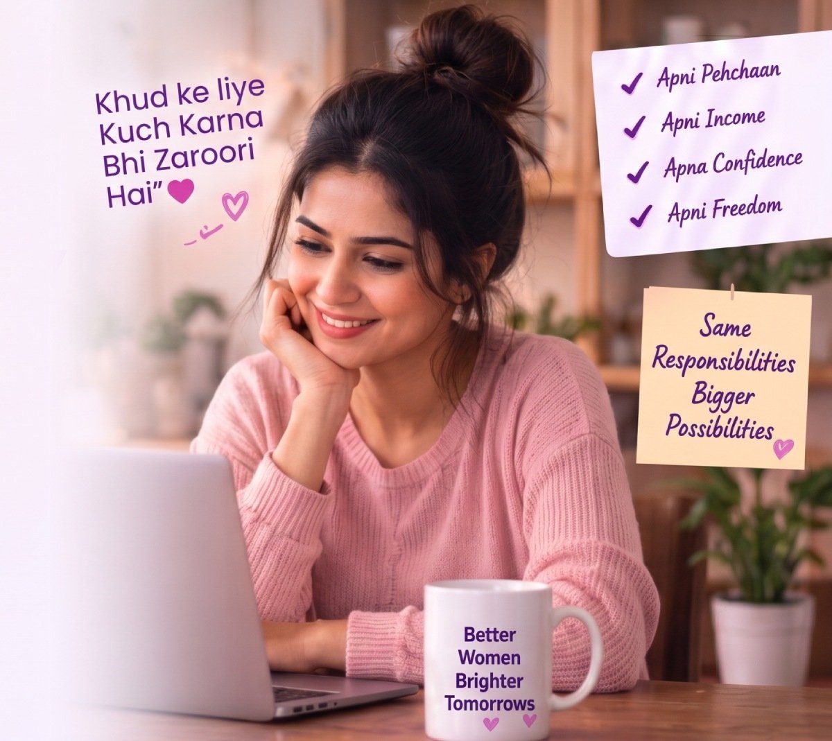 Woman working from home with a laptop