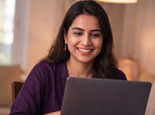 Woman learning on a laptop
